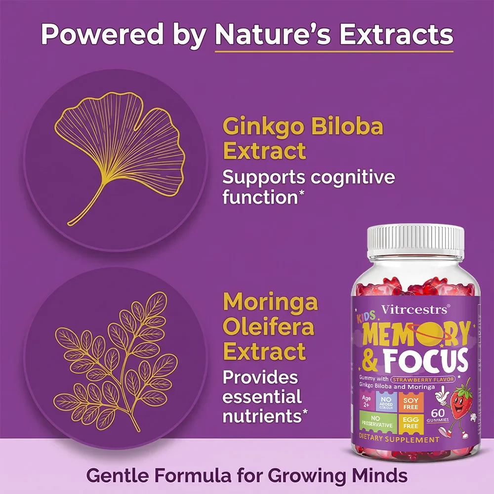 Focus Gummies for Kids & Teens | Ginkgo Biloba, Non-GMO