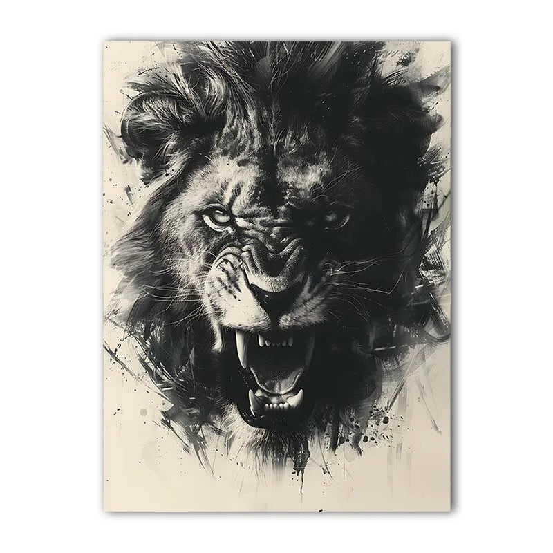 Abstract Wall Art Black Monochrome Style Angry Lion Canvas Painting Modern Style Poster Prints Living Room Wall Decor Peaceful Pleasures Health and Wellness 05 21X30cm No Frame China Mainland