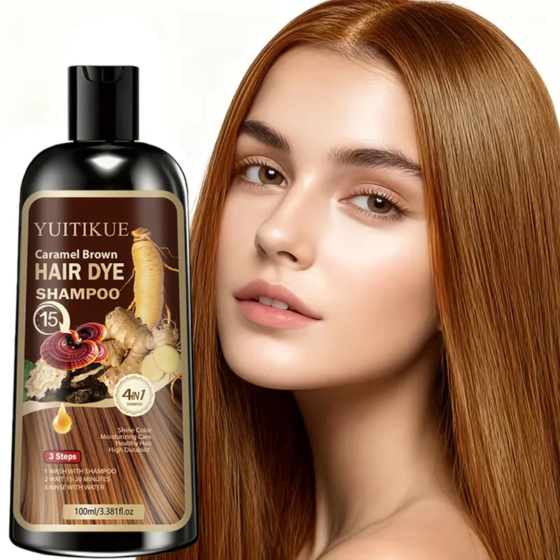 YUITIKUE Caramel Brown Hair Dye Shampoo - 4in1 Moisturizing Hair Color Shampoo Long-Lasting Hair Dye for All Hair Types Peaceful Pleasures Health and Wellness