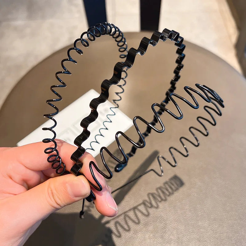 Fashion Metal Hair Band Men Women Unisex Black Waved Head Hoop Sports