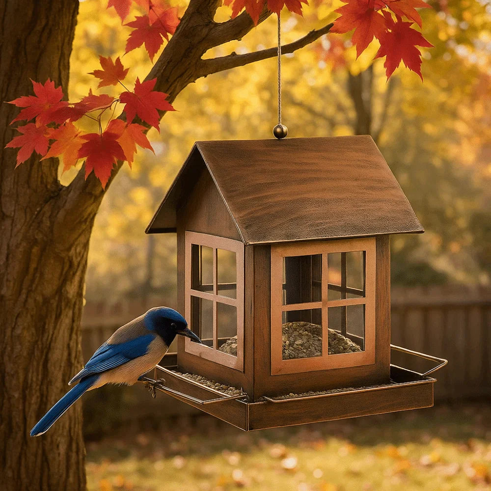 House-Shape Hanging Bird Feeder | Large Capacity Metal Garden