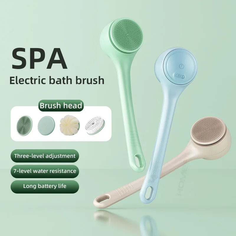 HOMEFISH Dual Handle Electric Bath Body Scrubber Brush with Long Handle Back Cleaning Tool for Back Exfoliation And Deep Cleanin Peaceful Pleasures Health and Wellness