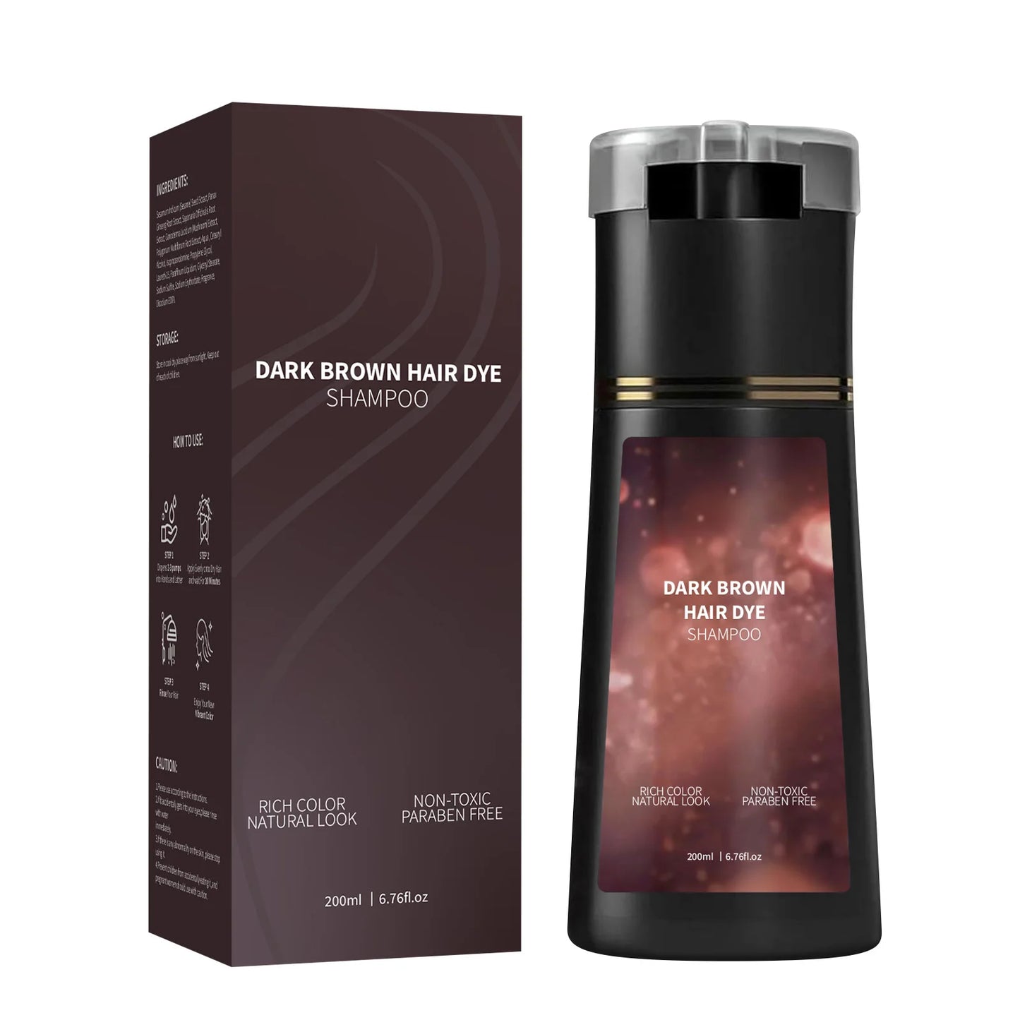 200ml Hair Dye Shampoo Natural Black Brown Color Coverage Long Lasting Grey Tint Root Touch Up Salon Home Use Shampoo Hair Care Peaceful Pleasures Health and Wellness Dark Brown