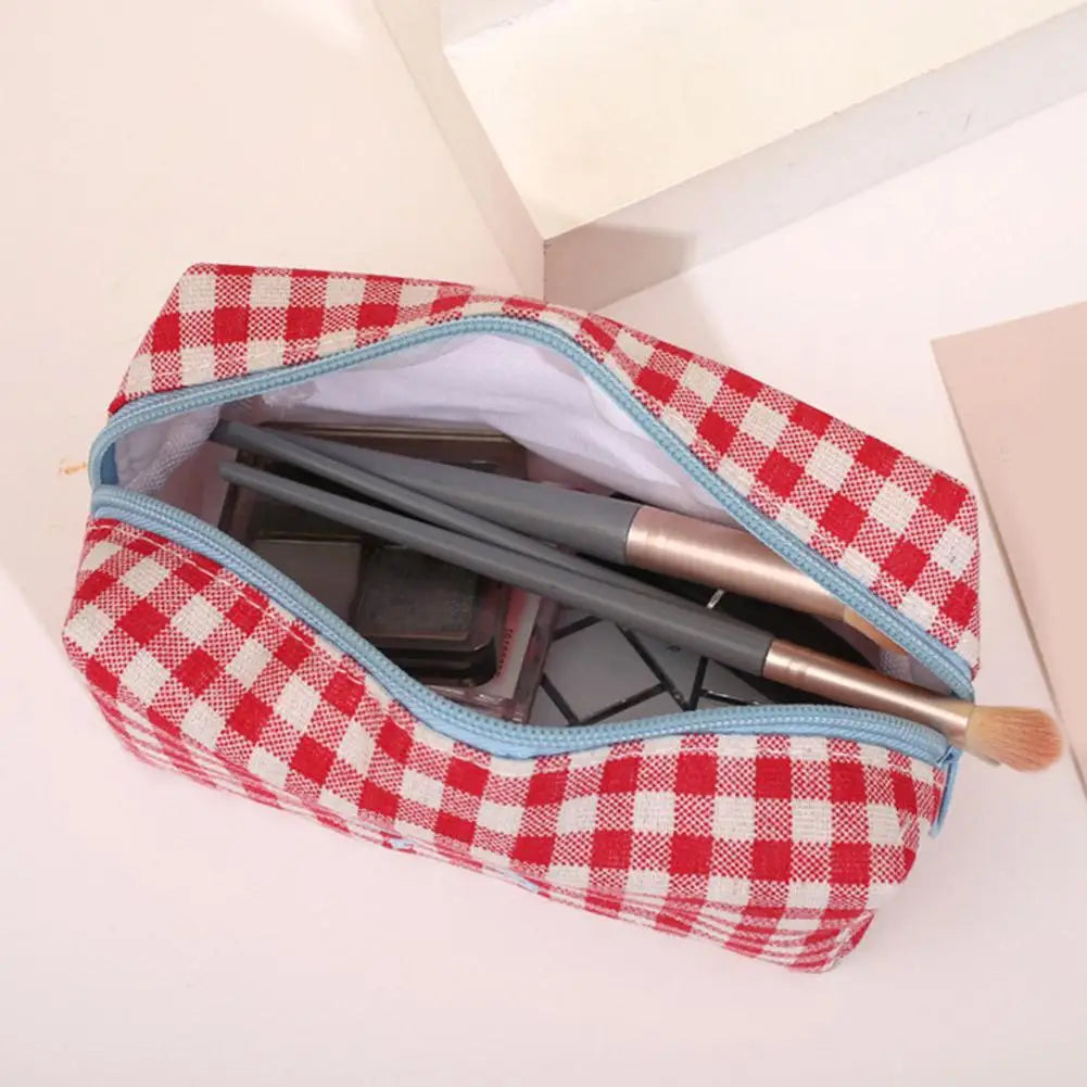 1Pcs Makeup Bag Gingham Plaid Cosmetic Pouch Large capacity Makeup Organizer Portable Travel Toiletry Bag For Women Daily Use Peaceful Pleasures Health and Wellness