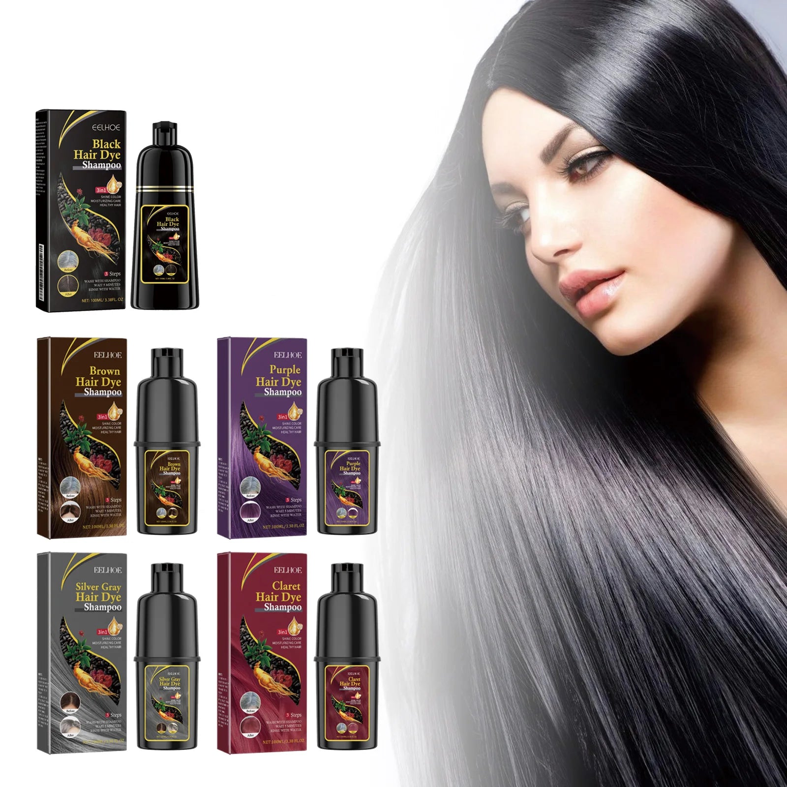 Black Hair Dye Shampoo (Silver Gray) Gentle and Non-Irritating, Moisturizes Scalp, Easy Color Change Hair Shampoo Peaceful Pleasures Health and Wellness
