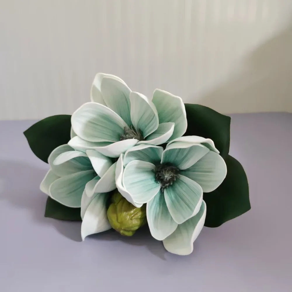 Lifelike EVA Artificial Magnolia Flowers 4 Heads | Real Touch