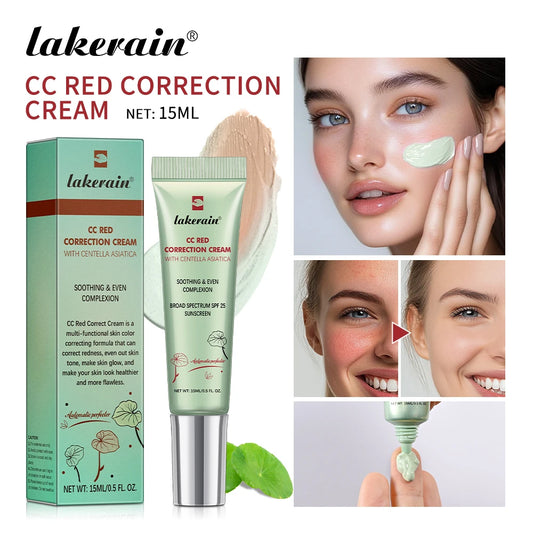 CC Red Correction Cream Liquid-Based Full Coverage Cream Waterproof Long-Lasting Correct Redness Foundation Korean Face Cosmetic Peaceful Pleasures Health and Wellness