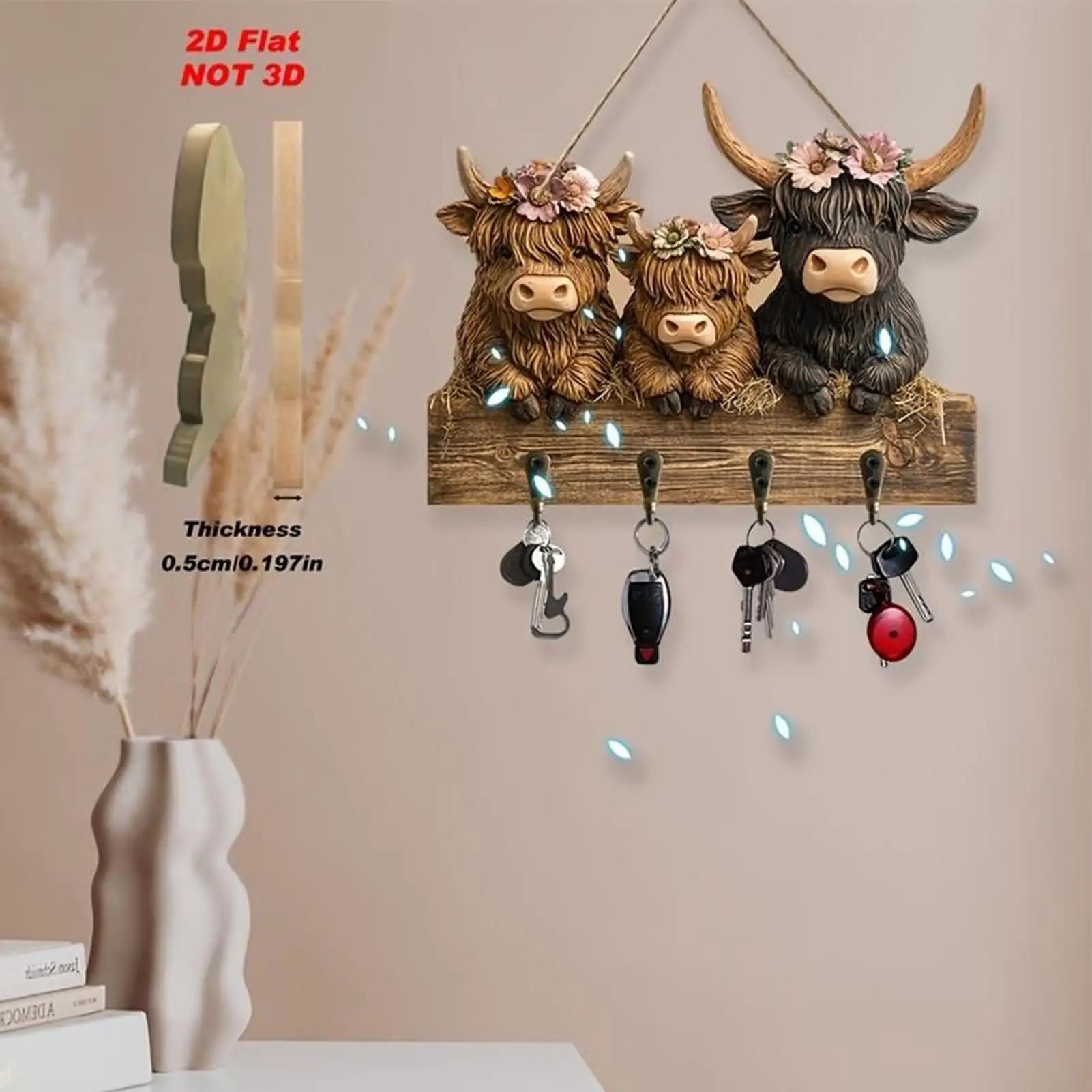Key Hanger Decorative 4 Hooks Cow Design Hanger Rustic Decorative Key Rack Wall Mount For Hat Coat Bag Backpack Purse Home Peaceful Pleasures Health and Wellness