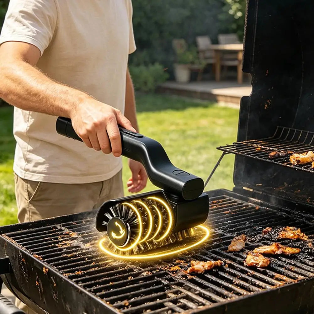 180° Rotatable Head Deep Electric Cleaning Grill Brush Heavy Oil Barbecue Cleaning Grid Brush Outdoor Camping Kitchenware Tools Peaceful Pleasures Health and Wellness