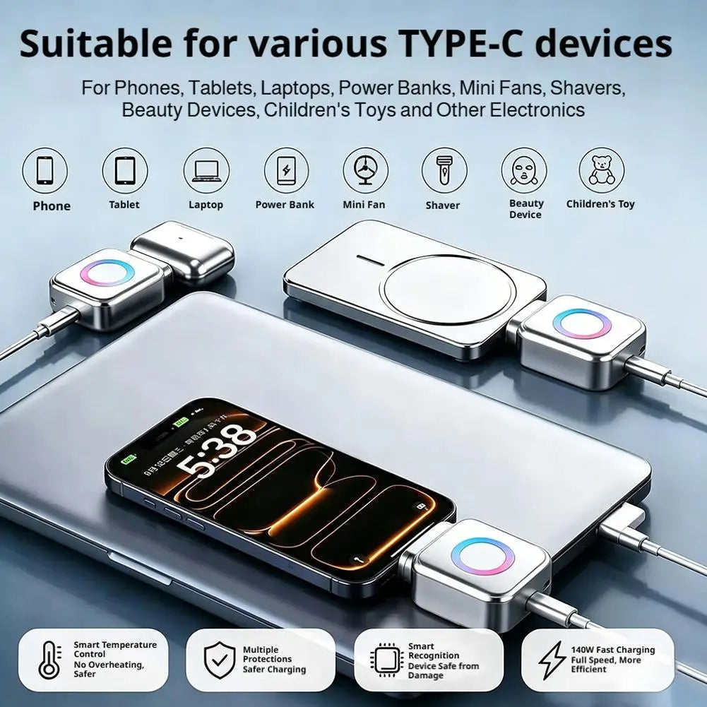 140W Smart Auto-Stop USB-C Charging Adapter | Overcharge Protection