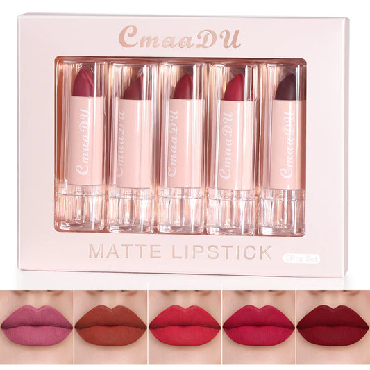 5pcs lipstick set, a variety of colors to choose from, easy to apply, non-stick cup, to create exquisite makeup Peaceful Pleasures Health and Wellness 01