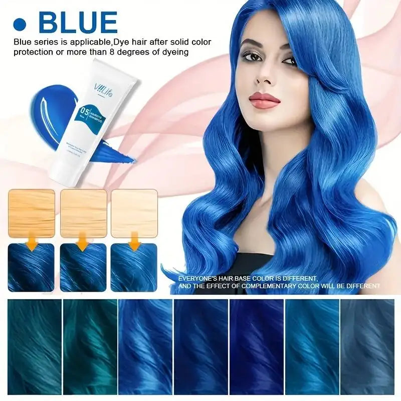 Unisex Hair Color Wax & Dye Shampoo – No Damage, Quick Coloring, Long-Lasting 100ml Peaceful Pleasures Health and Wellness Blue
