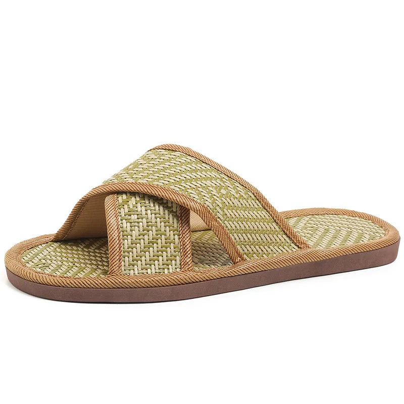 Bamboo Woven Indoor Slippers | Anti-Slip Flat Slides Men & Women