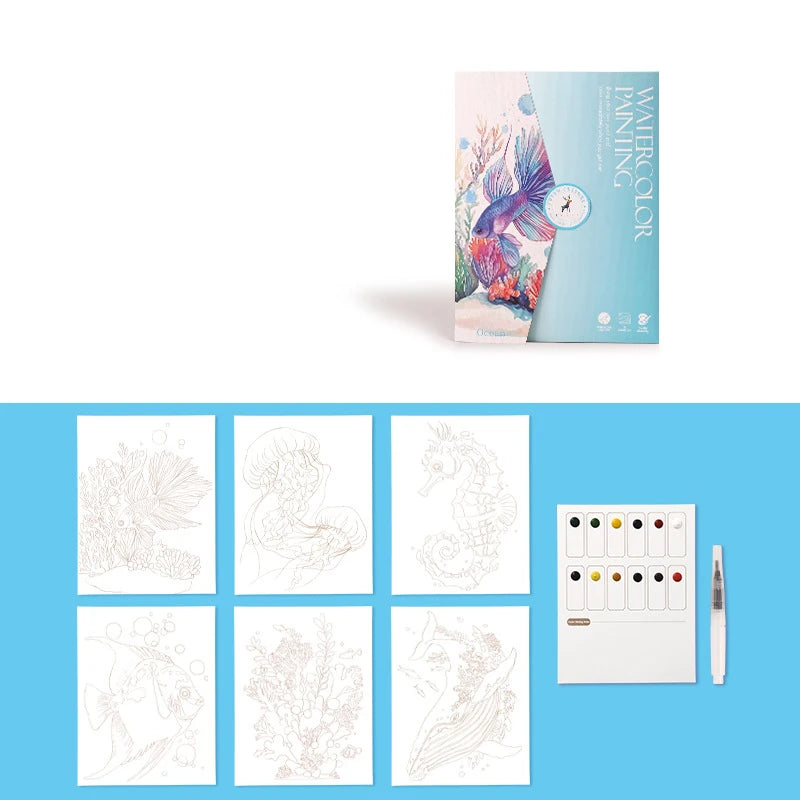 6 Creative Watercolor Painting Sets Including Paper Dipping Pen Art
