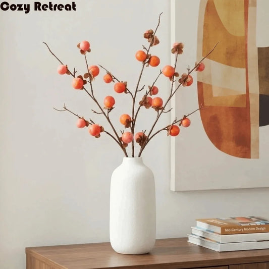 8-Head Artificial Persimmon Branch | Realistic Foam Fruit Decor Artificial Plant Branch Oasis Select