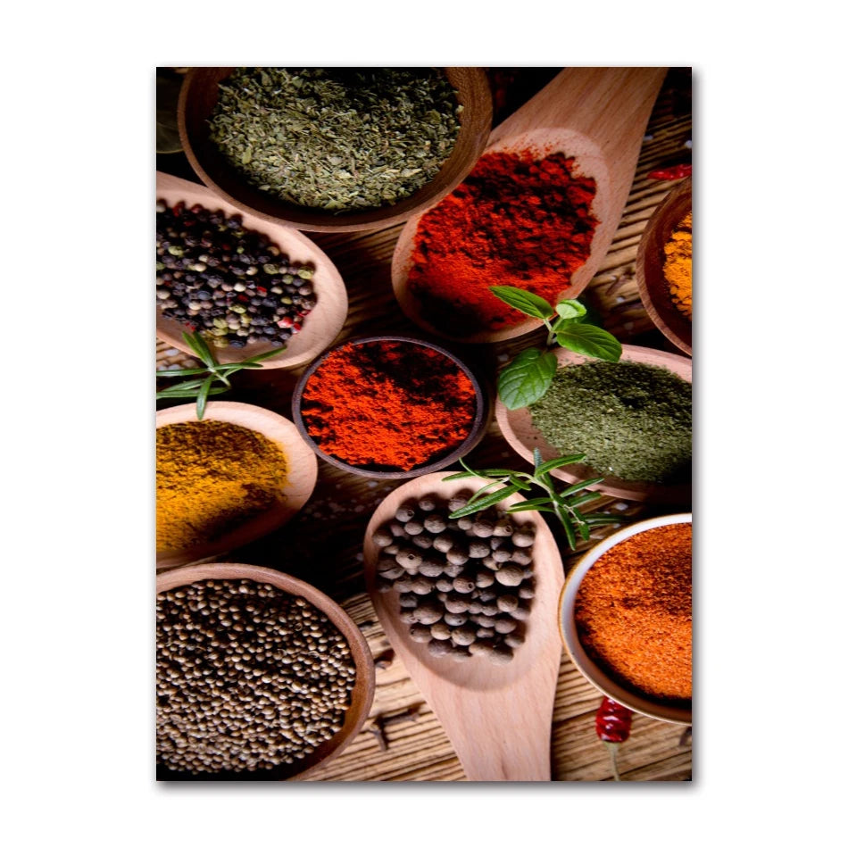 Spices Peppers Herbs Kitchen Canvas Wall Art | HD Unframed Print