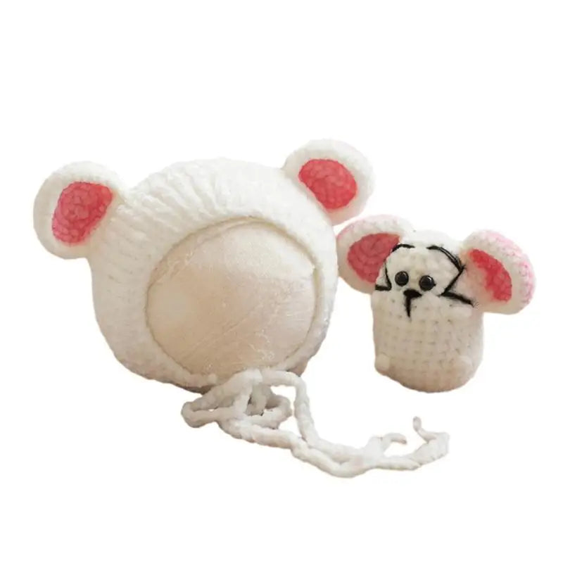 Newborn Mouse Hat & Doll Photography Props Set | 0–6M