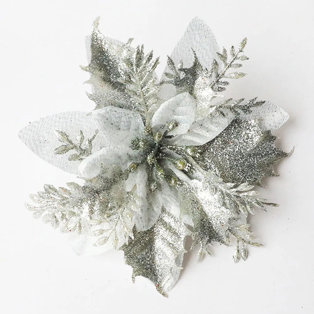 Glitter Artificial Christmas Flower Decoration 15x15cm