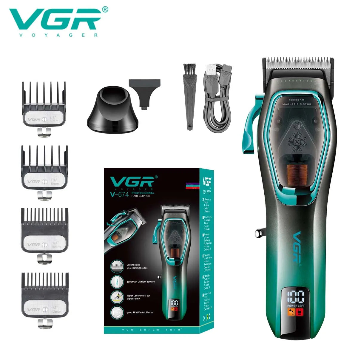 VGR Long Life Hair Trimmer Powerful Power Hair Trimmer Set for Men with Base series hair trimmer Peaceful Pleasures Health and Wellness 674 green