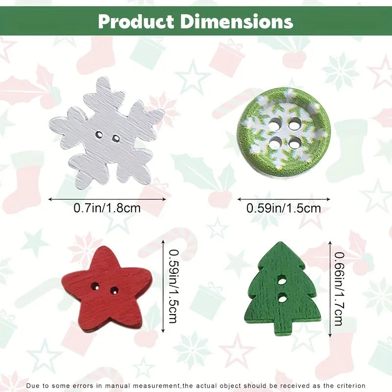 100 Wooden Christmas Buttons Variety Festive Patterns Sewing Crafts