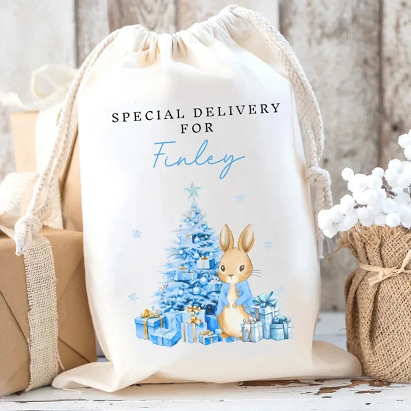 Personalised Rabbit Santa Sack | Custom Christmas Stocking Bag