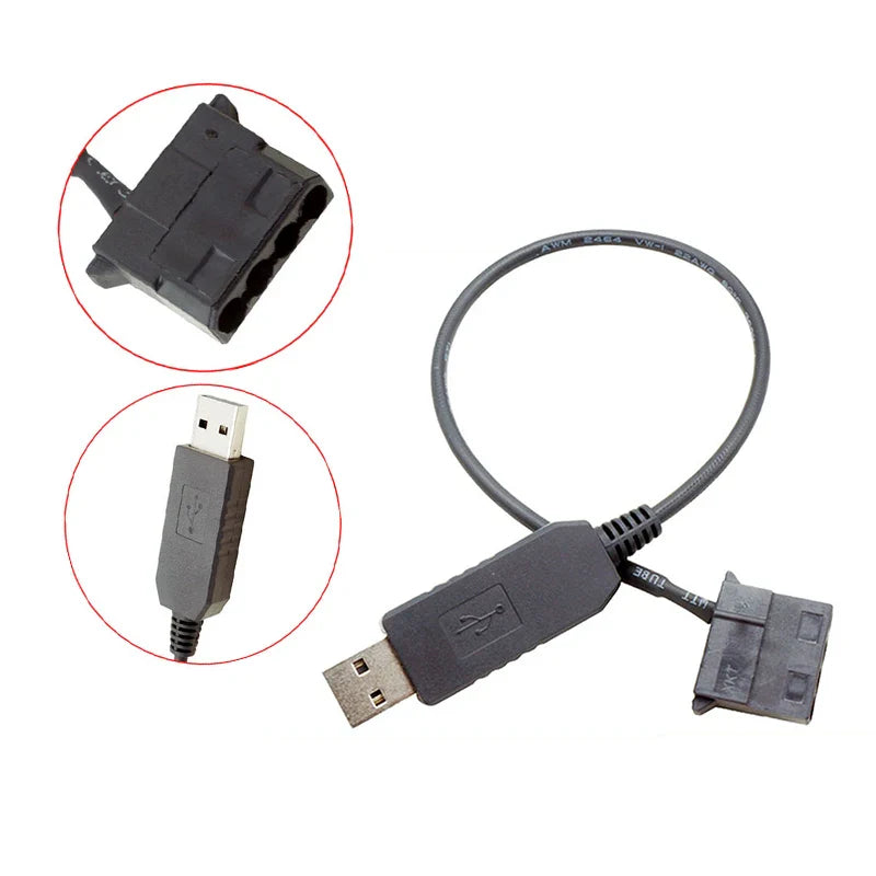 USB to 4-Pin PWM 5V–12V Boost Cable for PC Cooling Fans