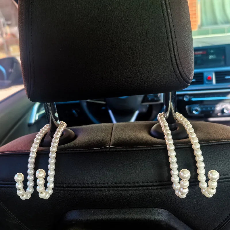 Creative Stylish Pearl Car Seat Hook Elegant Backrest Organizer Multifunctional Car Mounted Hook Women Car Decor Accessories Peaceful Pleasures Health and Wellness 2 pcs