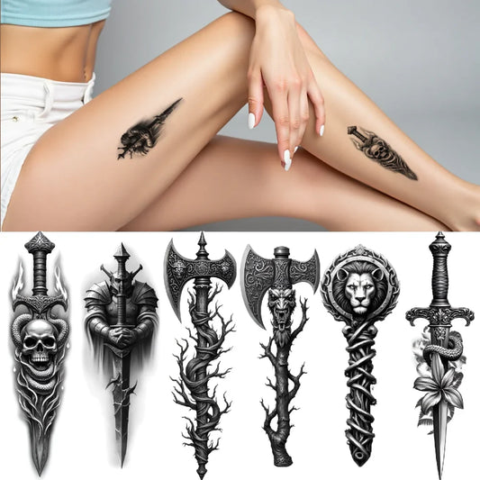 12pcs Realistic Temporary Tattoos – Skull, Flower, Crow & Dragon Temporary Tattoo Set Oasis Select