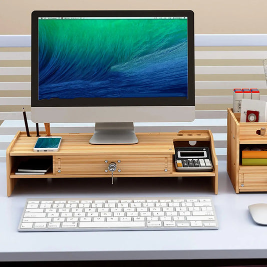 Monitor Stand For Desk Wooden Desktop Organizer Shelf With Drawer Desk Shelf Organizer For Laptop Printer PC TV Screen Pen Home Peaceful Pleasures Health and Wellness