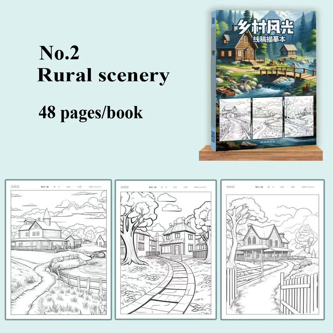 Landscape Line Art Tracing Coloring Book Scenery Sketch Drawing Pad