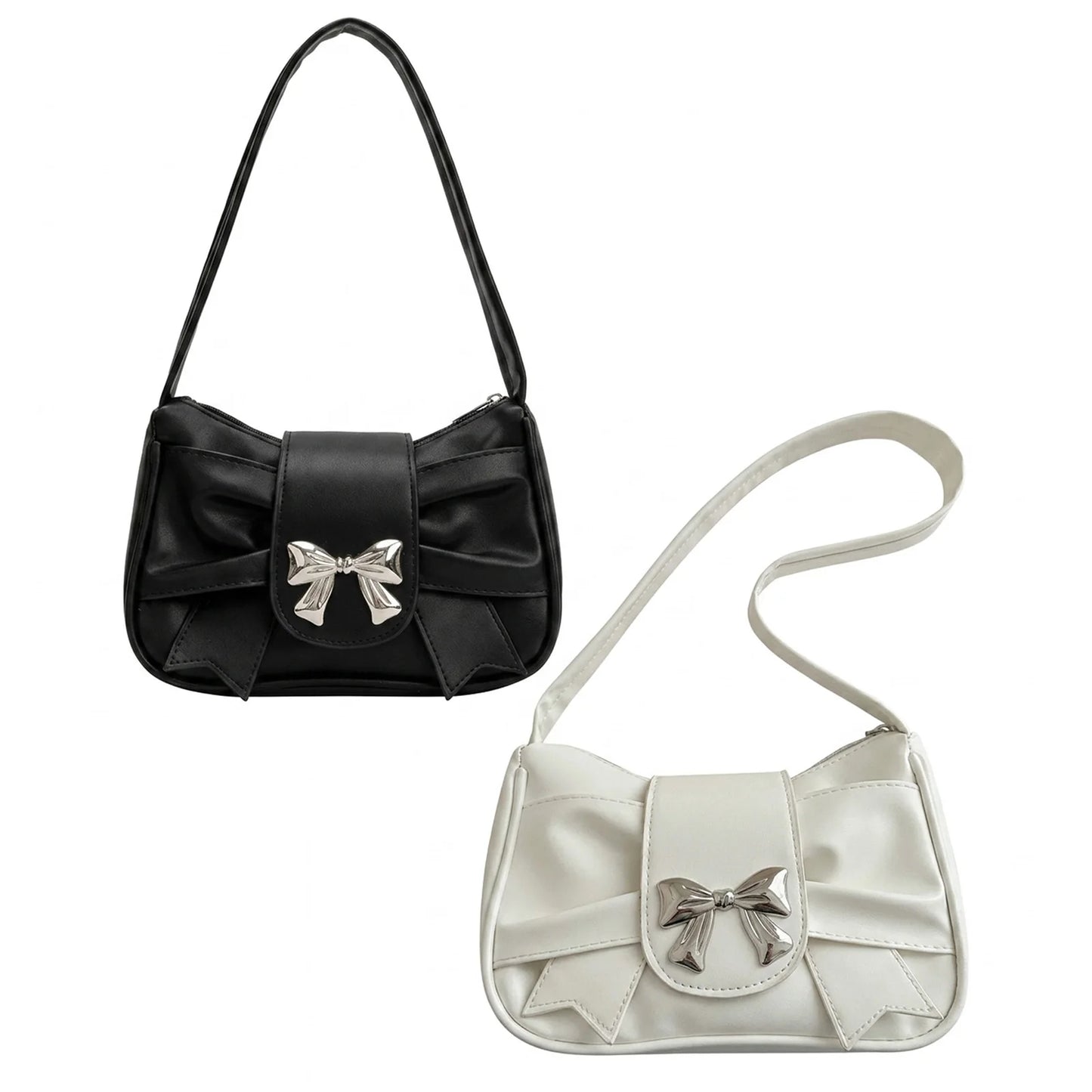 French Bow-Accent Shoulder Bag For Women PU Leather Crossbody Handbag With Elegant Design Peaceful Pleasures Health and Wellness