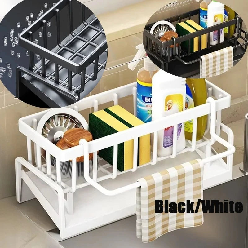 Kitchen Sink Caddy Organizer – Sponge, Soap & Towel Bar Rack