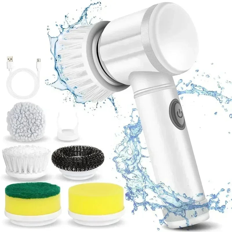 Cordless Electric Scrubber Brush Set – 5 Heads, Kitchen & Bath