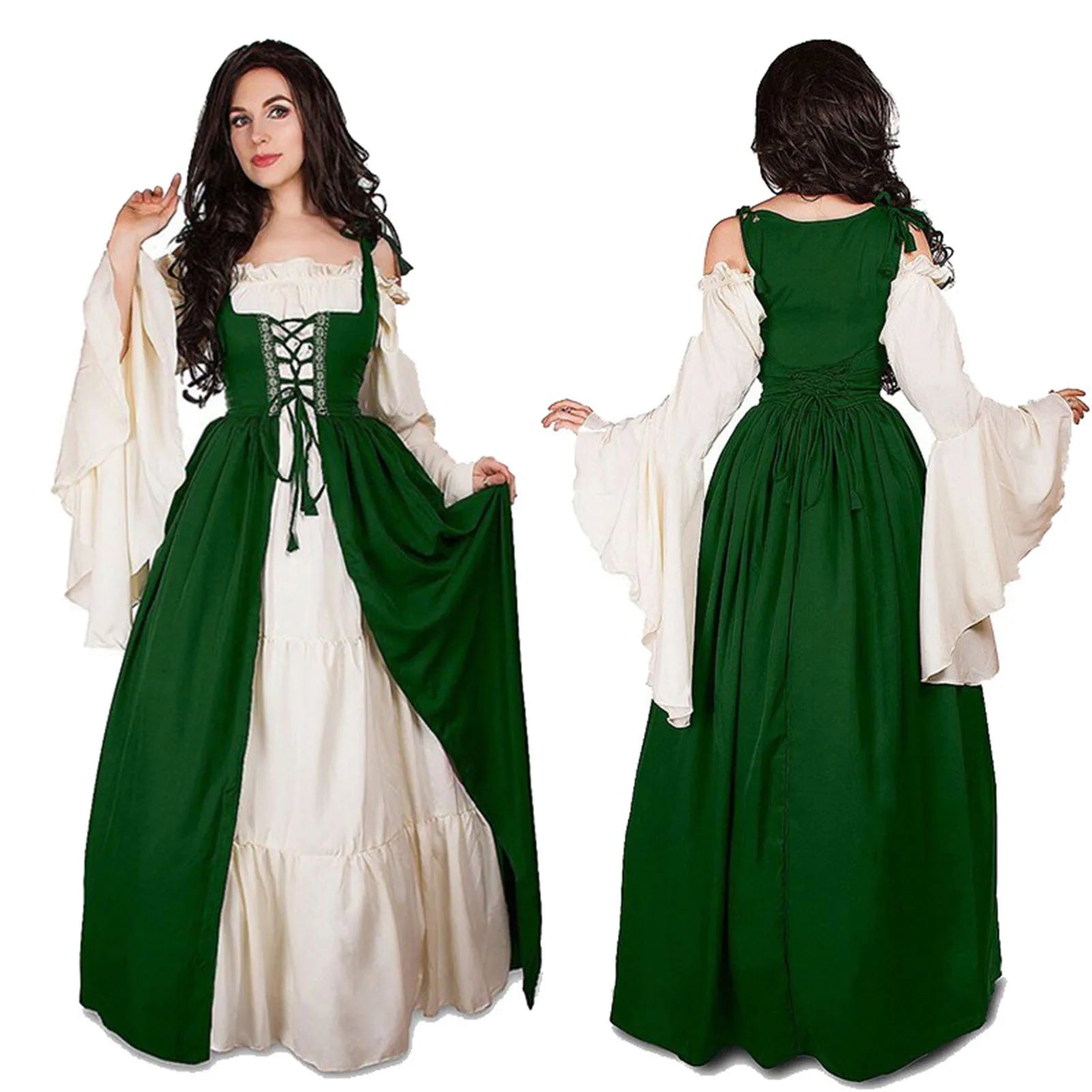 Women Cosplay Medieval Dress Off Shoulder Elegant Greece Party Dresses for Vacations Holiday Wear Peaceful Pleasures Health and Wellness 2XL Green