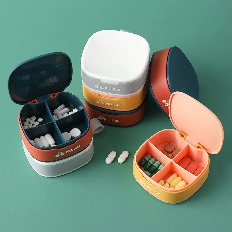 Mini Small Portable Travel Pill Box Vitamin Cases Container Organizer Storage Tablet 4 Grids Medicine Fish Oils Peaceful Pleasures Health and Wellness