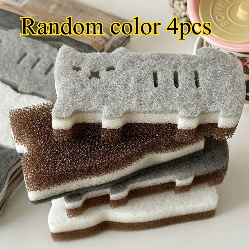 4-Pack Cute Cat Kitchen Sponge Set | Microfiber Dishwashing