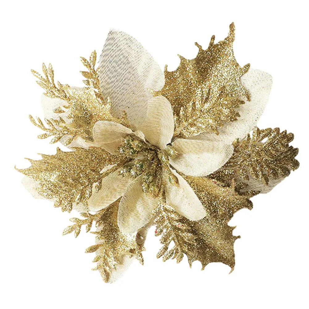 Glitter Artificial Christmas Flower Decoration 15x15cm