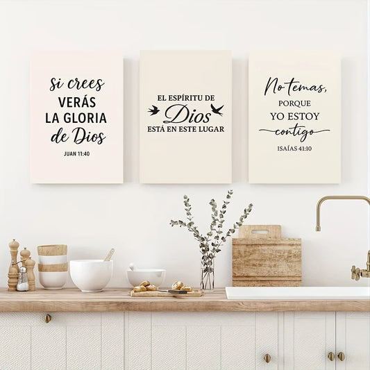 3-Piece Spanish Bible Verse Canvas Wall Art Inspirational Print Canvas Wall Art Peaceful Pleasures Health and Wellness G5036-3pcs 40x50cm Unframed