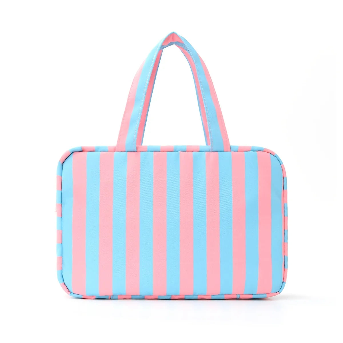 Large Striped Travel Toiletry Bag with Hook | Foldable Organizer Travel Toiletry Bag Peaceful Pleasures Health and Wellness Blue