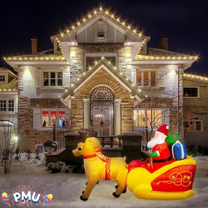 Christmas Inflatable Santa Sleigh with Reindeer & LED Lights