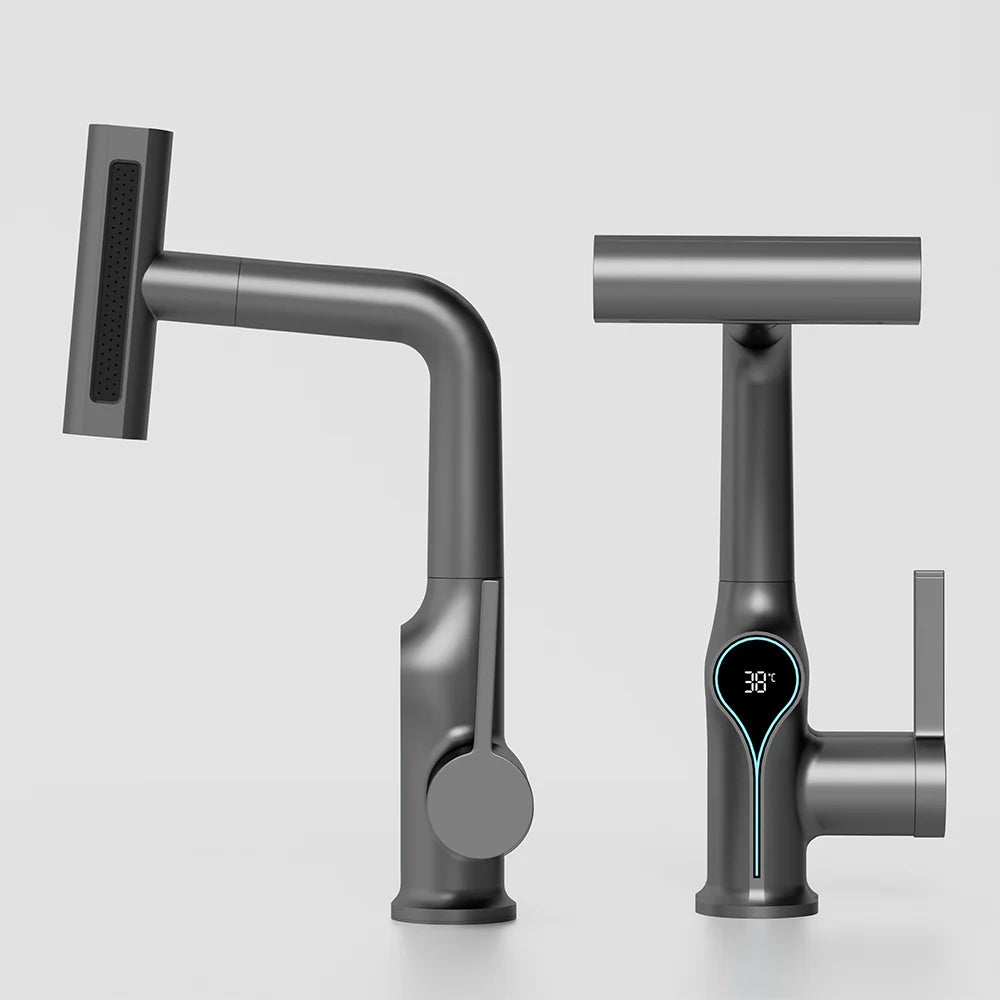AOGUTU Waterfall Basin Faucet Digital Temp Display Mixer Tap