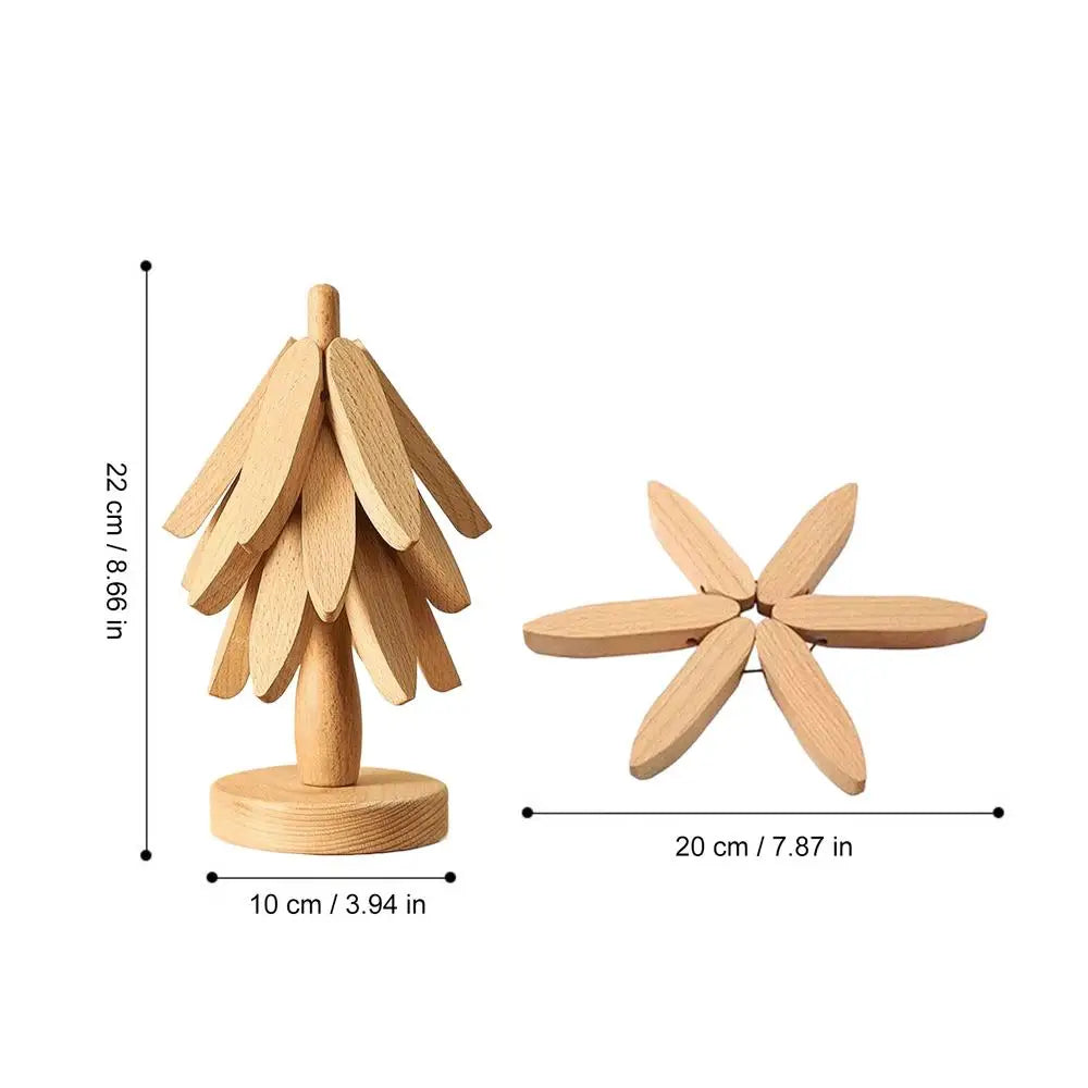 Christmas Tree Wood Trivet | Heat-Resistant Pine Pot Mat Set
