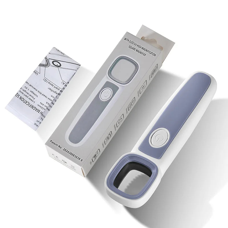 Handheld Magnifier 2Led Light 1Uv Currency Verification Square Lens Antique Jewelry Appraisal Collection Magnifying Glass Peaceful Pleasures Health and Wellness