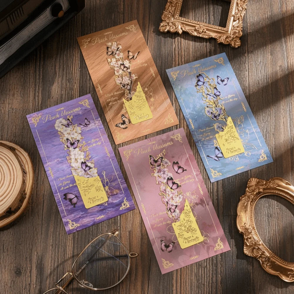 2Pcs Golden Hollow Butterfly Bookmark Bronzing Painting Vintage Design Reading Bookmark Exquisite Craft Tassel Pendant Peaceful Pleasures Health and Wellness