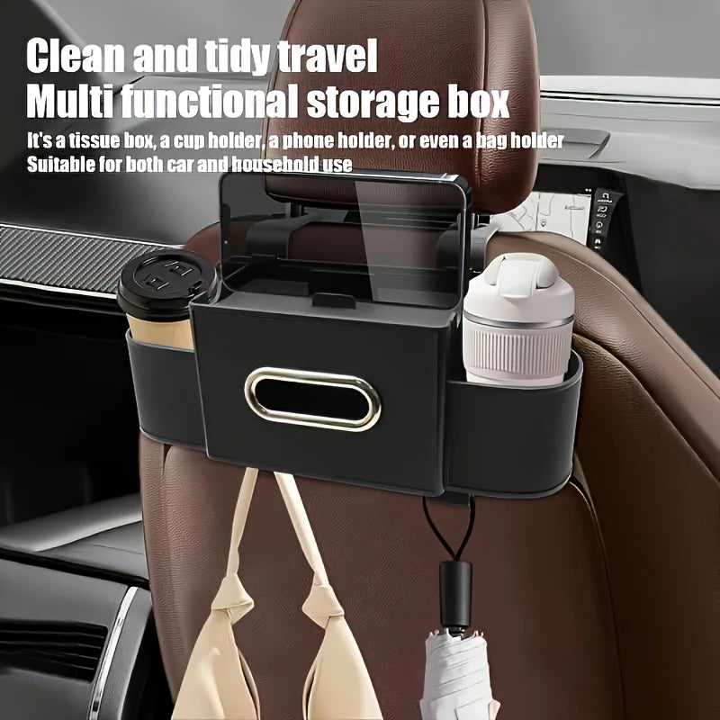Car Seat Back Organizer | Cup Holders & Tissue Storage