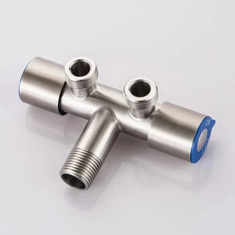 Stainless Steel 1-In 2-Out Angle Valve | Dual Outlet Water Tap