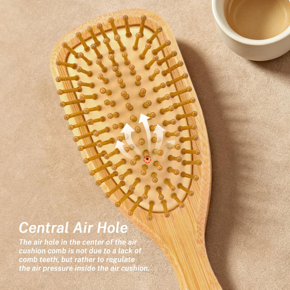 Mini Bamboo Air Cushion Hairbrush – Scalp Massage & Detangle