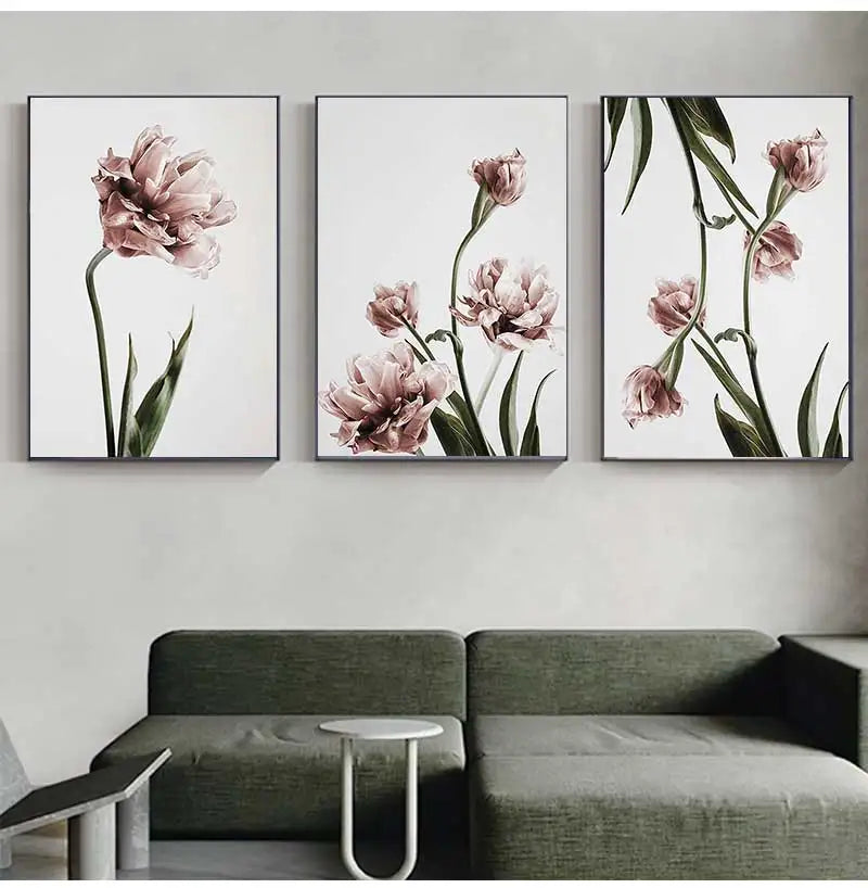 Nordic Tulip Flower Canvas Wall Art | Modern Living Room Print