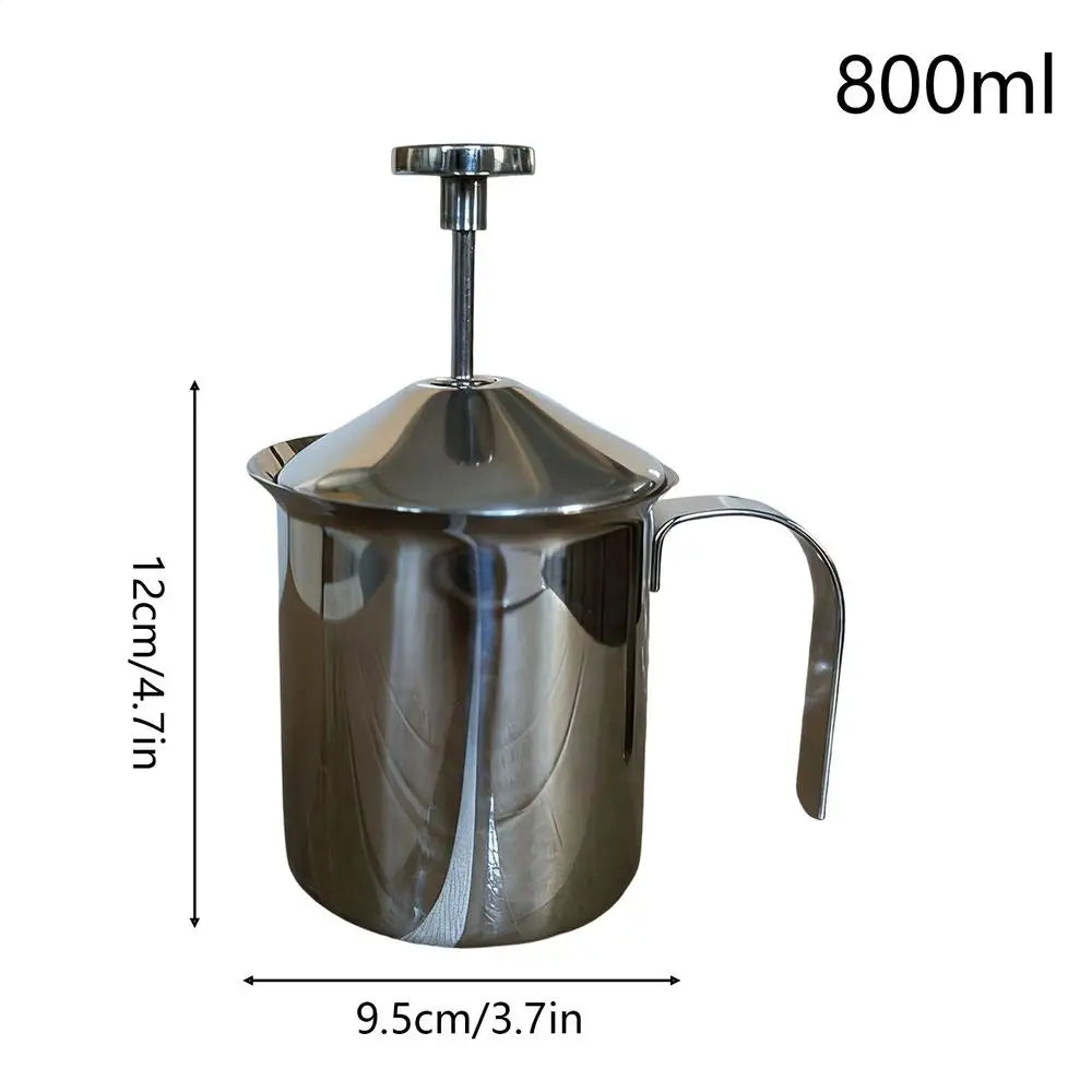 Manual Stainless Steel Milk Frother – Large Capacity Foam Pitcher