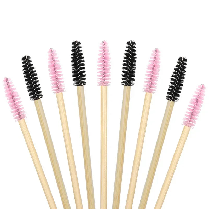 50pcs Disposable Silicone Eyelash Brushes, Eyebrow Extension Mascara Wands Applicator, Women Makeup Tools with Bamboo Handle Peaceful Pleasures Health and Wellness